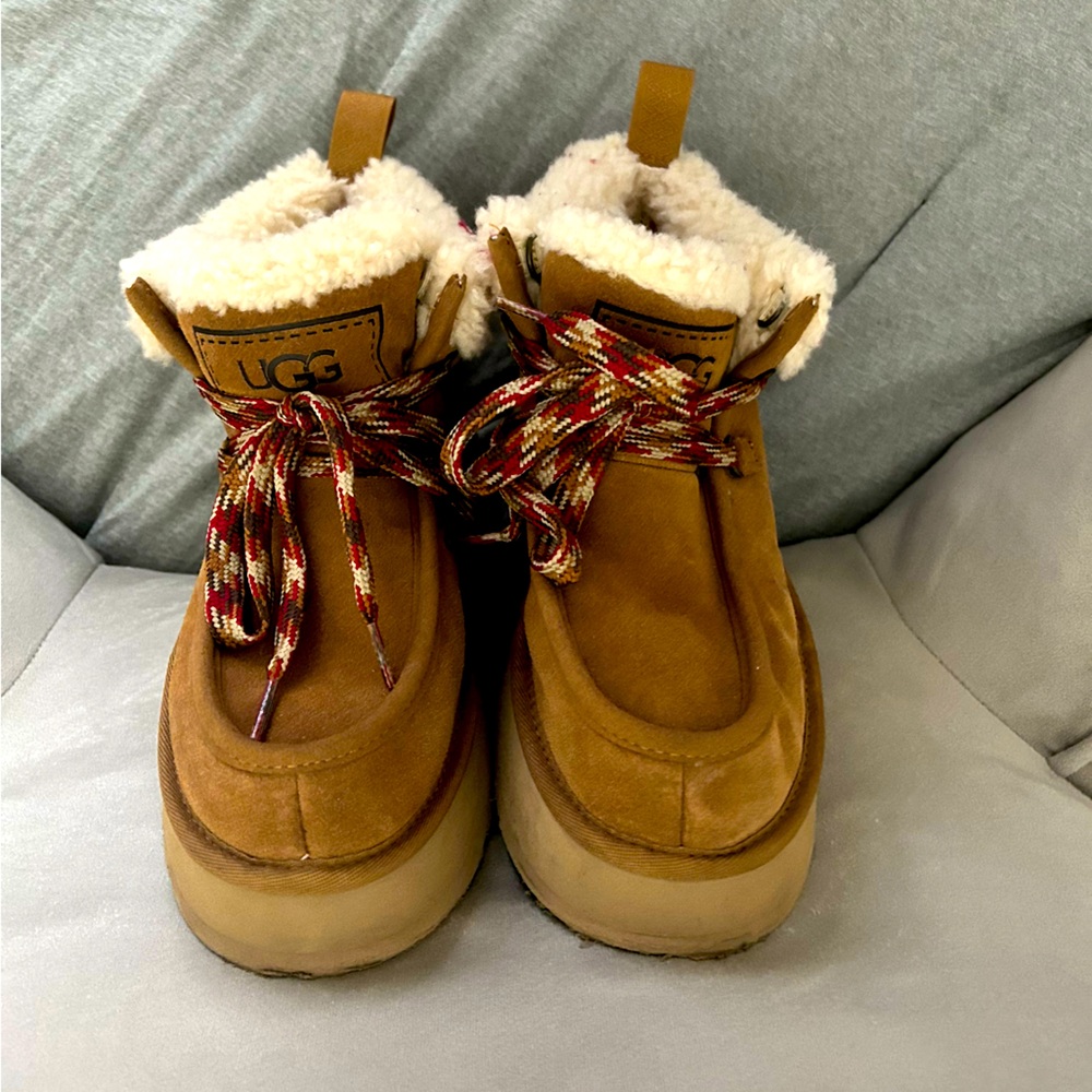 UGG Funkarra Suede shearling Lace up booties   Size 8